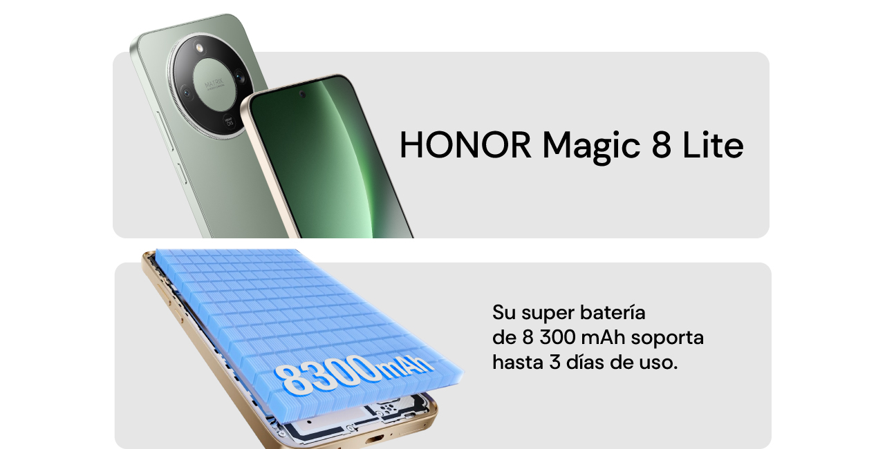 HONOR Magic 8 Lite, su super batería de 8300 mAh, soporta 3 días de uso  