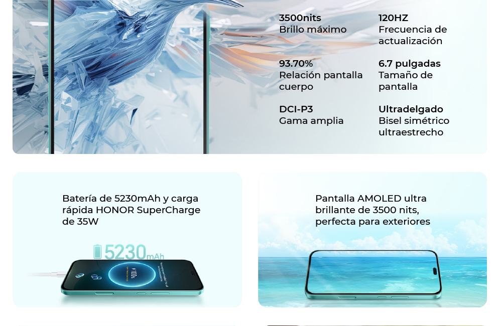 Con batería de 5230mah y carga rápida honor supercharge de 35w