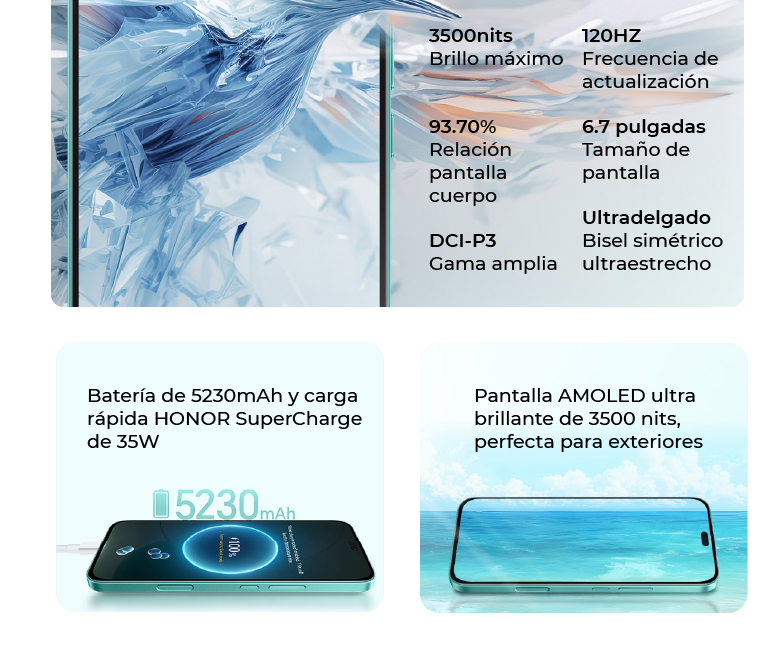 Con batería de 5230mah y carga rápida honor supercharge de 35w