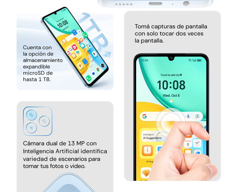 opción de almacenamiento expandible  microSD de hasta 1 TB