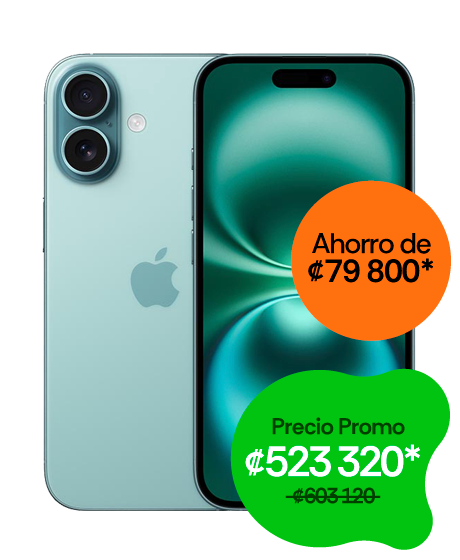 iPhone 16 Plus vista frontal y trasera promo