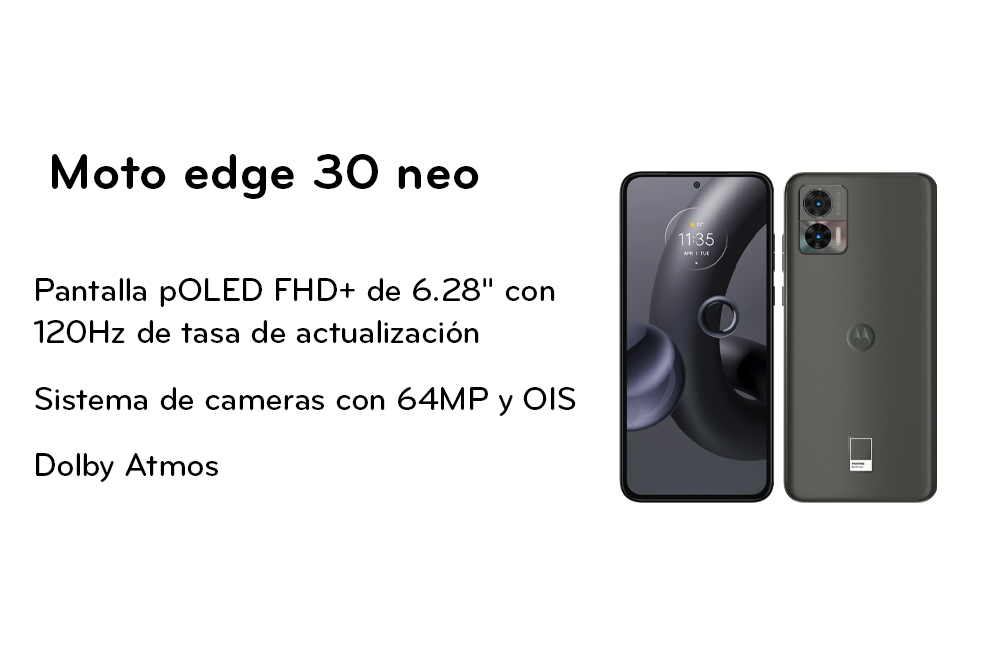 Pantalla pOLED FHD+ de 6.28", con sistema de cámaras con 64MP 