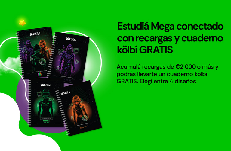 Estudiá Mega conectado con recargas y cuaderno kölbi GRATIS
