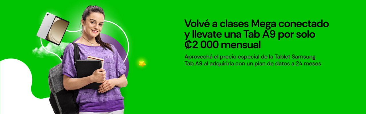 Volvé a clases Mega conectado y llevate una Tab A9 por solo ₡2 000 mensual