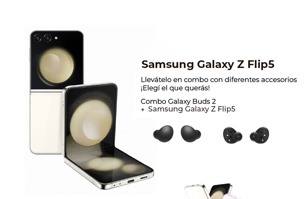 Samsung Galaxy Z Flip5 llevátelo en combo con diferentes accesorios.