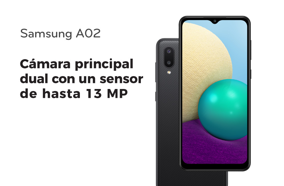 Samsung A02 con cámara principal dual con un sensor de hasta 13 MP 