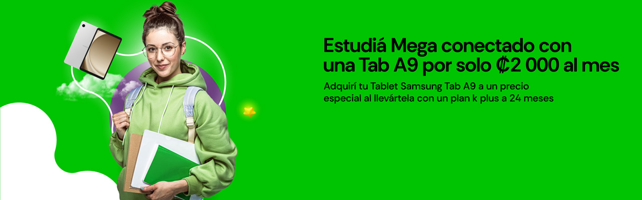 Estudiá Mega conectado con una Tab A9 por solo ₡2 000 al mes