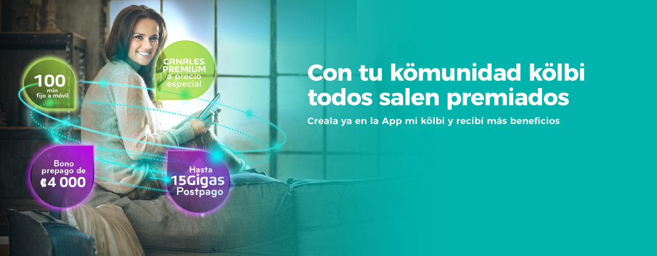 Con tu kömunidad kölbi todos salen premiados. ¡Creala ya en la app mi kölbi! Uní tu postpago + postpago o postpago + pyme y recibí más beneficios. Descargar la app acá