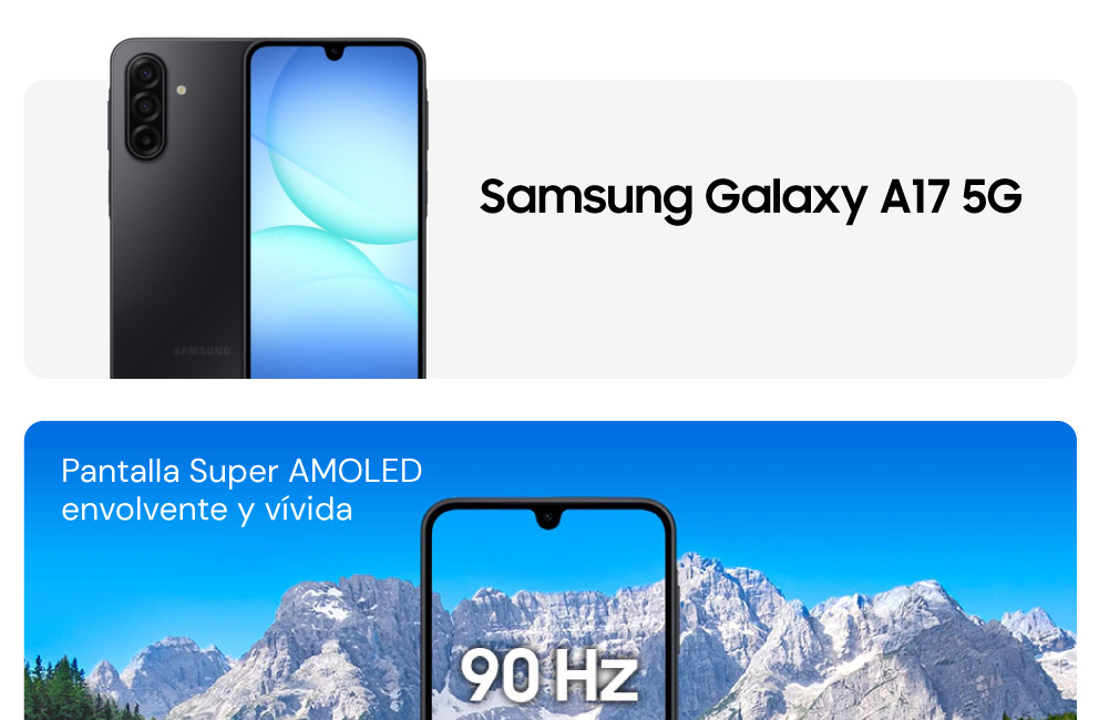 Galaxy A17 5G Pantalla Super AMOLED envolvente y vívida
