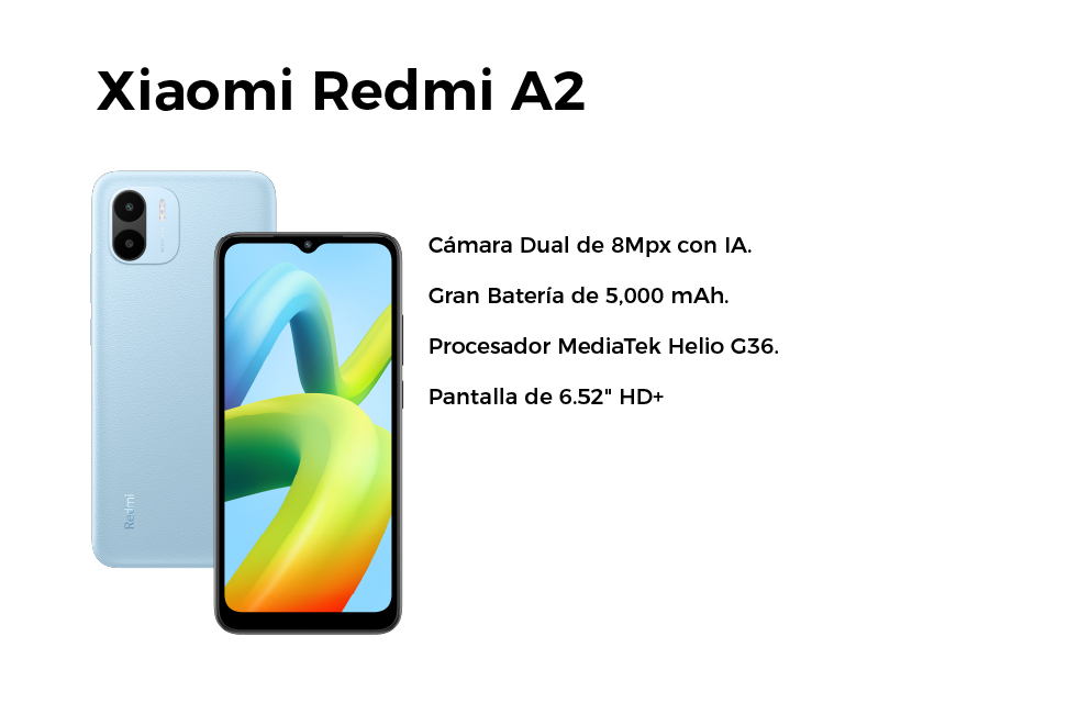 Cámara Dual de 8Mpx, gran batería de 5000 mAh, procesador MediaTek Helio G36 y pantalla de 6.52" HD+