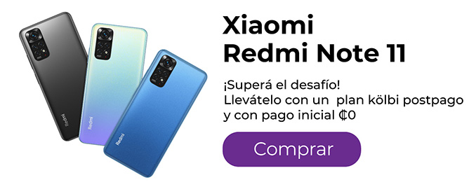 Xiaomi Redmi Note 11  ¡Superá el desafío! Llevártelo con un plan kölbi postpago y con pago inicial ₡0. Compralo acá