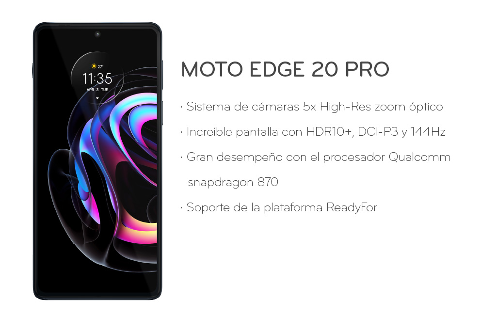 Sistema de cámaras más potente 5x High-Res zoom óptico, una increíble pantalla con HDR10+, DCI-P3 y 144Hz, se destaca por un gran desempeño con el procesador Qualcomm snapdragon 870 y funciones avanzadas con soporte de la plataforma ReadyFor.
