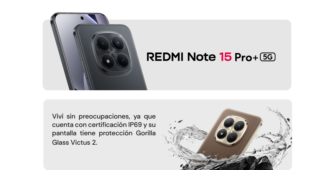 Xiaomi REDMI Note 15 Pro+ cuenta con certificación IP69 y su pantalla tiene protección Gorilla Glass Victus 2   
