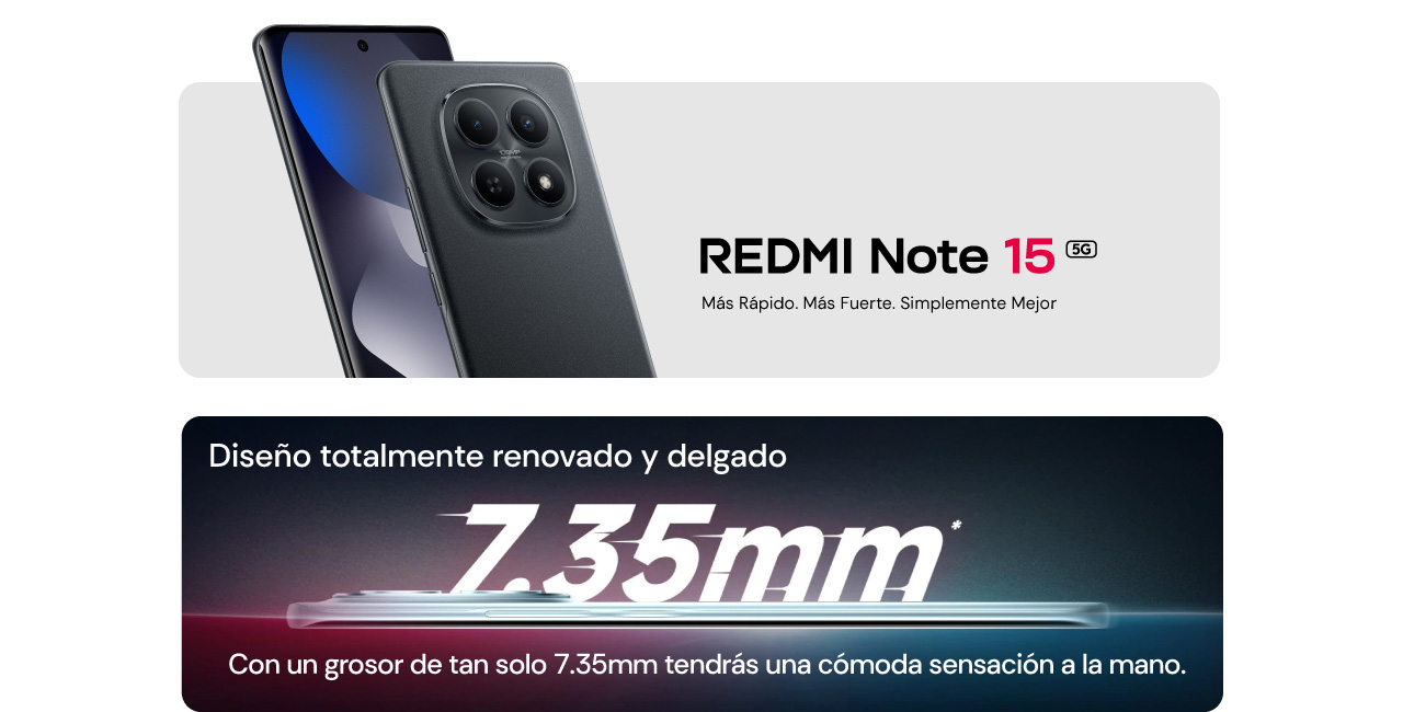 REDMI Note 15, diseño totalmente renovado y delgado 