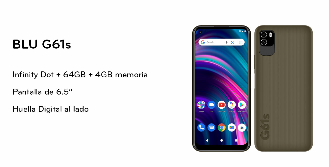 Blu G61s pantalla de 6.5" con huella digital al lado