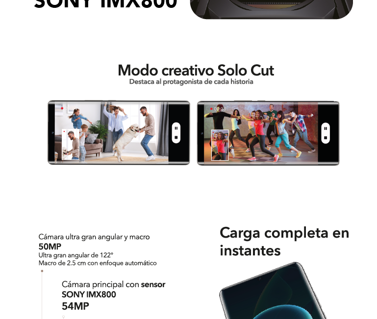 El primer smartphone que incorpora el sensor SONY IMX800. Cámara ultra gran angular y macro 50MP.