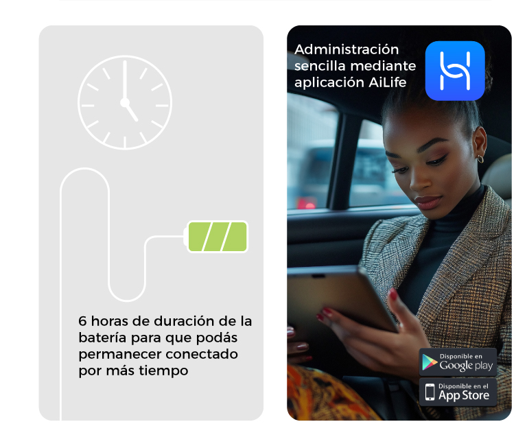 6 horas de duración de la batería, para que podás permanecer conectado por más tiempo