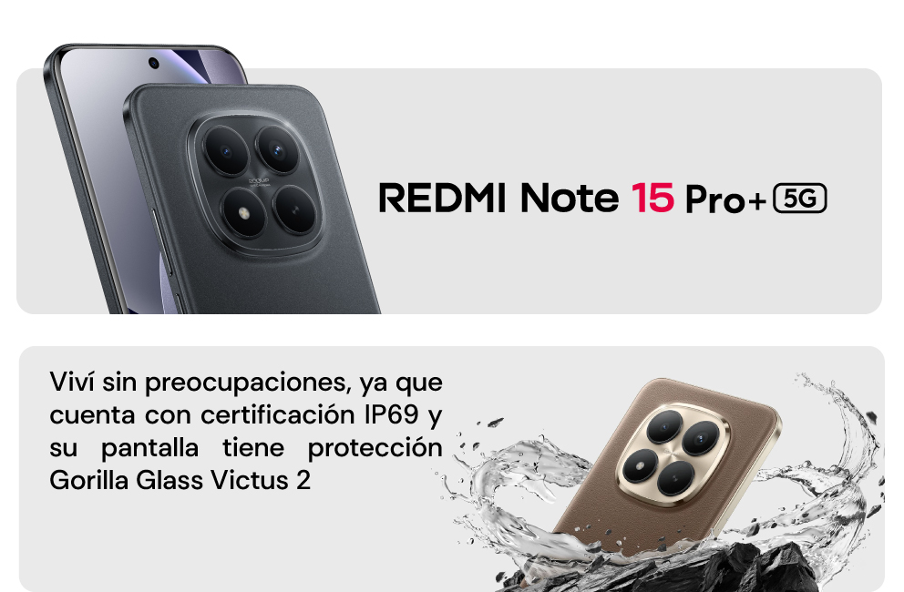 Xiaomi REDMI Note 15 Pro+ cuenta con certificación IP69 y su pantalla tiene protección Gorilla Glass Victus 2   