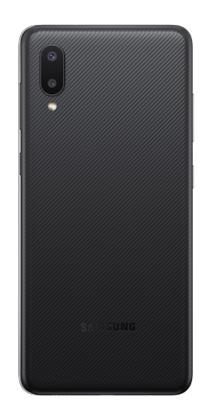 Samsung A02 vista trasera en color negro