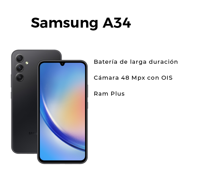 Samsung Galaxy A34 5G Samsung Galaxy A34 5G con batería de larga duración