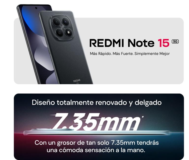REDMI Note 15, diseño totalmente renovado y delgado