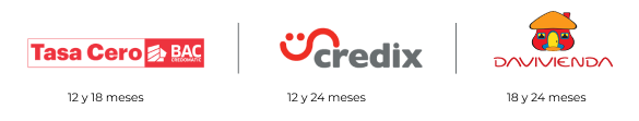 Financiamiento con Credomatic, Credix y Davivienda