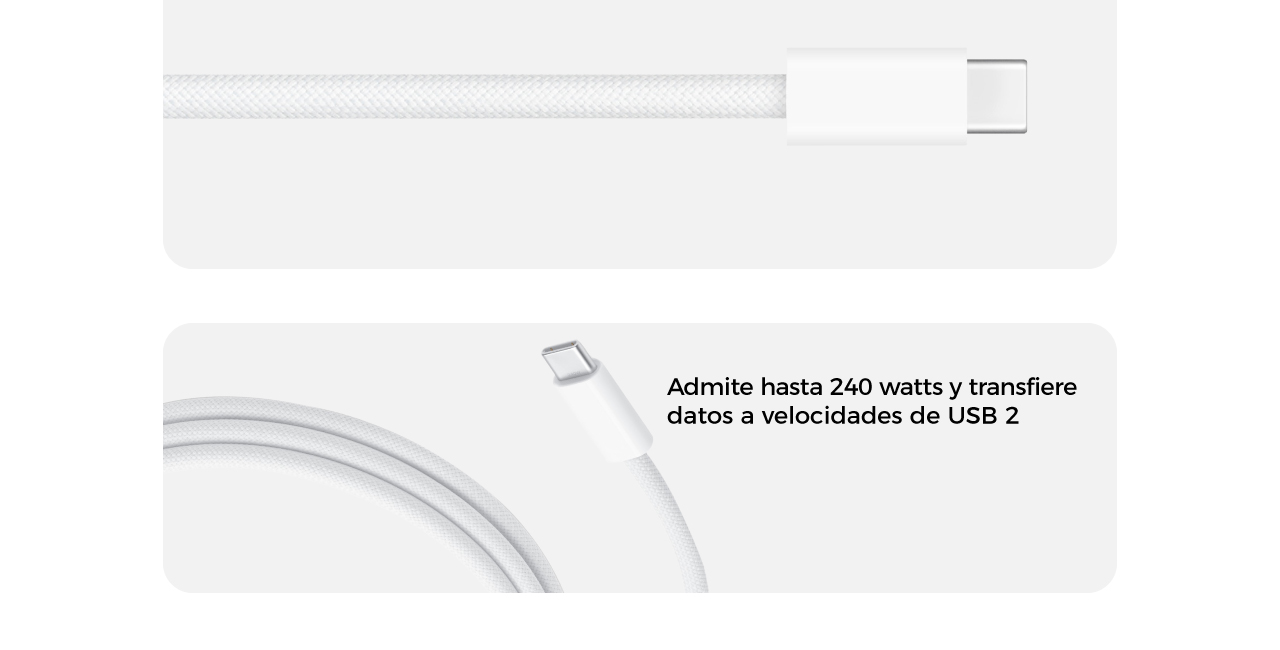 Admite hasta 240 watts y transfiere datos a velocidades de USB 2