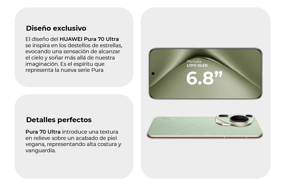 Con una textura en relieve sobre un acabado de piel vegana, con una pantalla LTPO OLED de 6.8"
