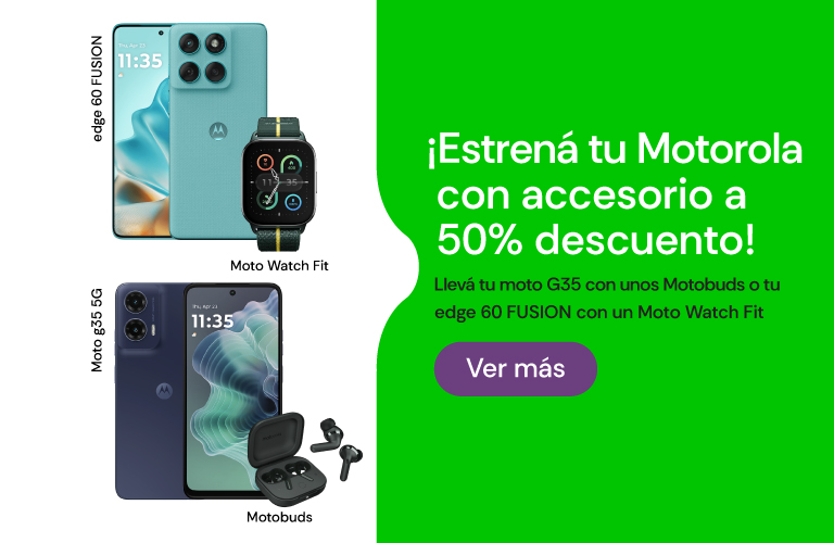 ¡Estrená tu Motorola con accesorio a 50% descuento!