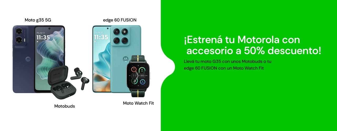 ¡Estrená tu Motorola con accesorio a 50% descuento!