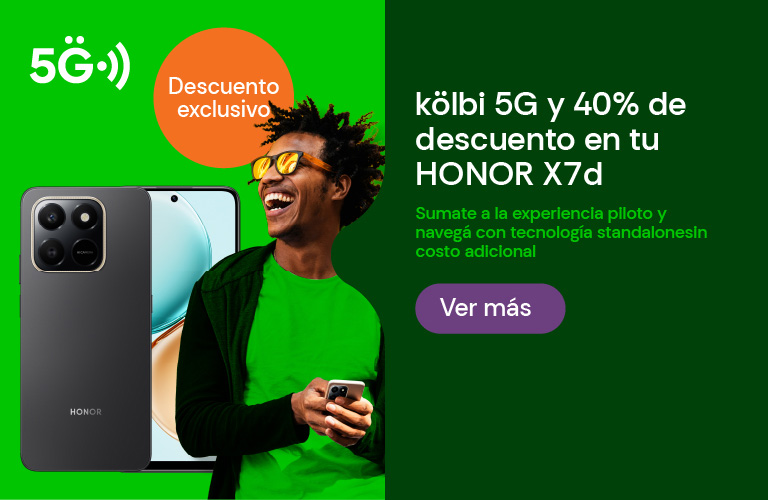 Viví la experiencia piloto kölbi 5G con el HONOR X7d a 40% descuento