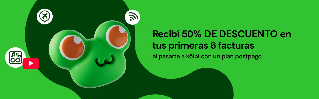 Recibí 50% de descuento en tus primeras 6 facturas al pasarte a kölbi con un plan postpago
