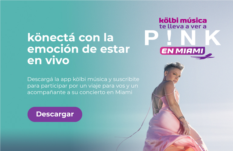 kölbi música te lleva a ver a Pink en Miami. Descargá la app kölbi música y suscribite para participar por un viaje para vos y un acompañante. Descargar