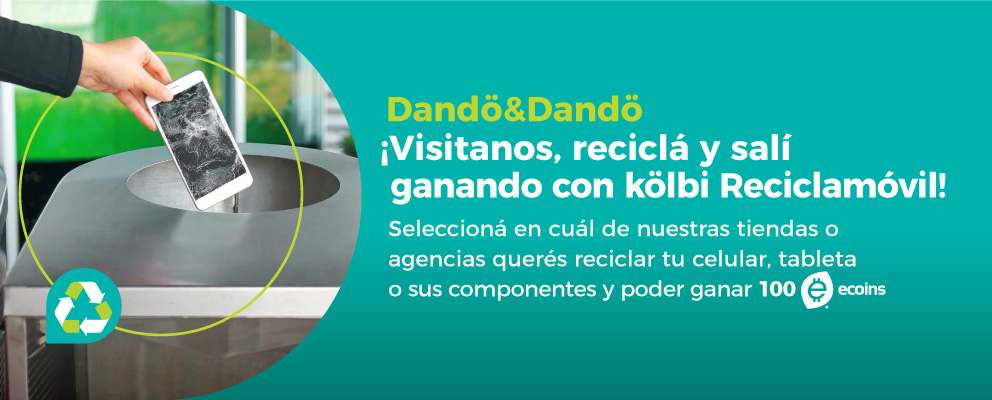  ¡Visitanos, reciclá y salí ganando  con kölbi Reciclamóvil! Seleccioná en cuál de nuestras tiendas o agencias querés reciclar tu celular, tableta o sus componentes y poder ganar 100 ecoins