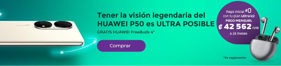 ener la visión legendaria del Huawei P50 es ULTRA POSIBLE. Llevátelo con tu plan kölbi postpago Ultra k2 por ₡39 167 IVAI a 24 meses y podés llevarte GRATIS HUAWEI FreeBuds 4. Comprar