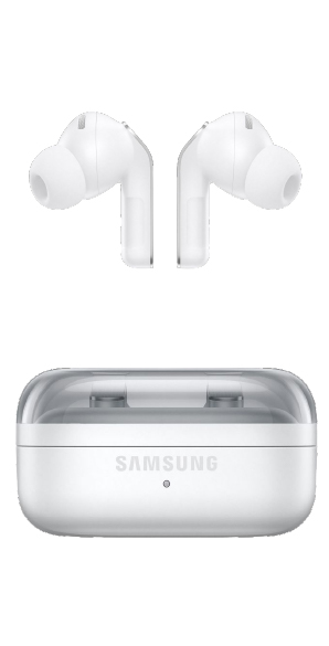 Samsung Galaxy Buds 3 vista frontal con caja