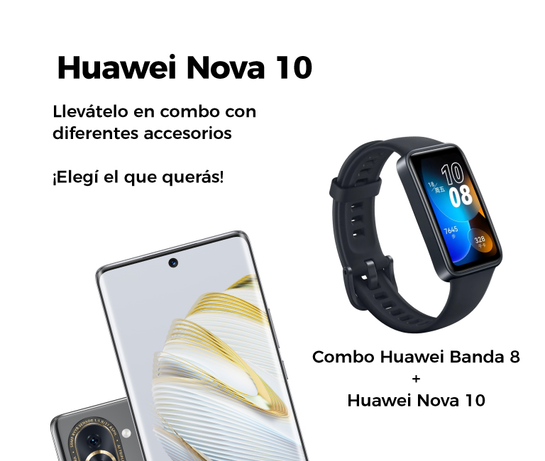 Huawei Nova 10: llevátelo en combo con diferentes accesorios. ¡Elegí el que querás! Combo reloj Reloj GT 2Pro + Huawei Nova 10
