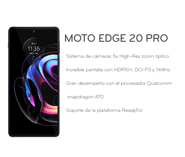 Sistema de cámaras más potente 5x High-Res zoom óptico, una increíble pantalla con HDR10+, DCI-P3 y 144Hz, se destaca por un gran desempeño con el procesador Qualcomm snapdragon 870 y funciones avanzadas con soporte de la plataforma ReadyFor.