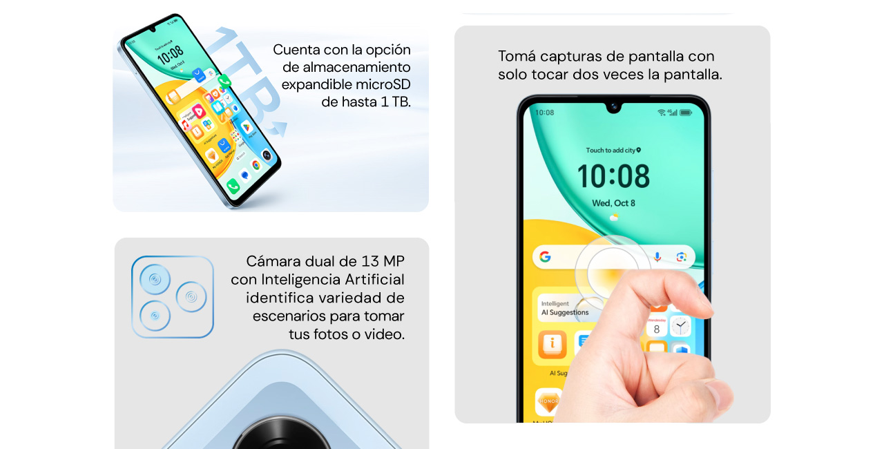 opción de almacenamiento expandible  microSD de hasta 1 TB