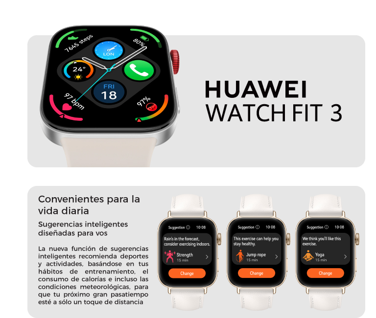 Huawei Watch Fit 3 vestí el futuri y mirá como se despliega en una impresionante pantalla cuadrada