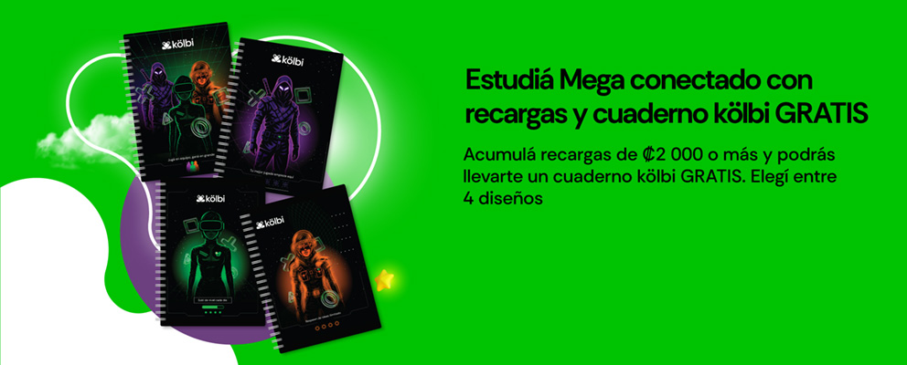 Estudiá Mega conectado con recargas y cuaderno kölbi GRATIS
