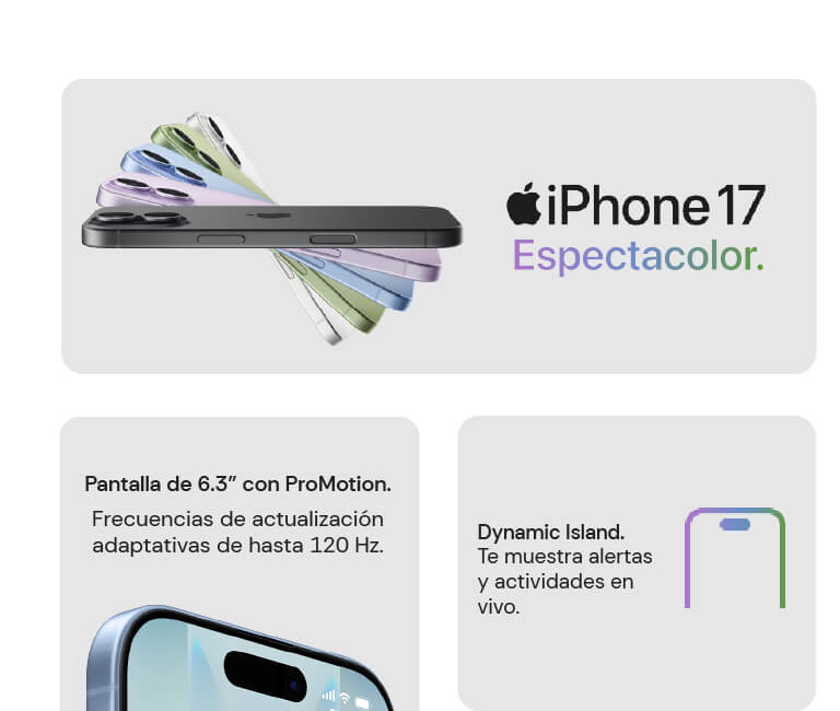 iPhone 17 espectacolor con pantalla de 6,3 pulgadas con pro motion
