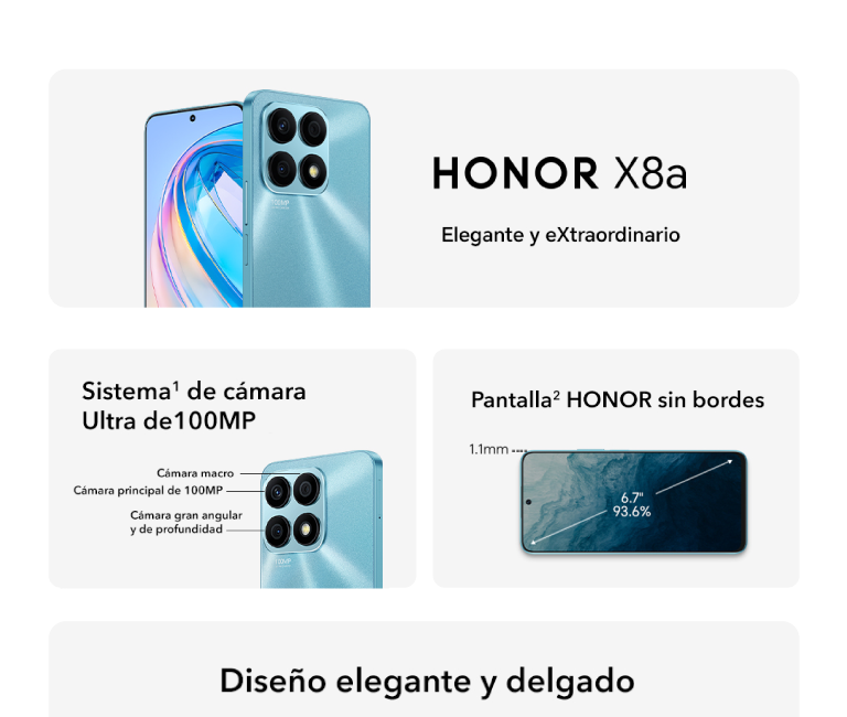 HONOR X8A Elegante y extraordinario, con una cámara ultra de 100MP, pantalla sin bordes 