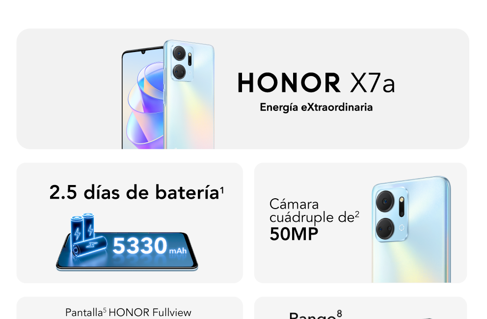 HONOR X7A Energía extraordinaria con una batería que dura 2.5 días y su cámara cuádruple de 50MP