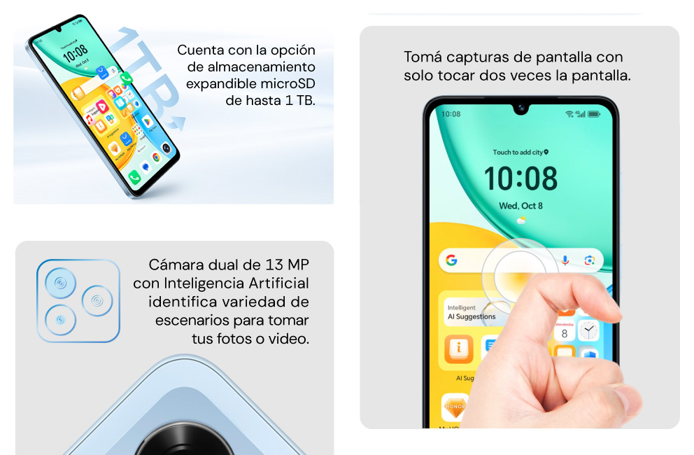 opción de almacenamiento expandible microSD de hasta 1 TB