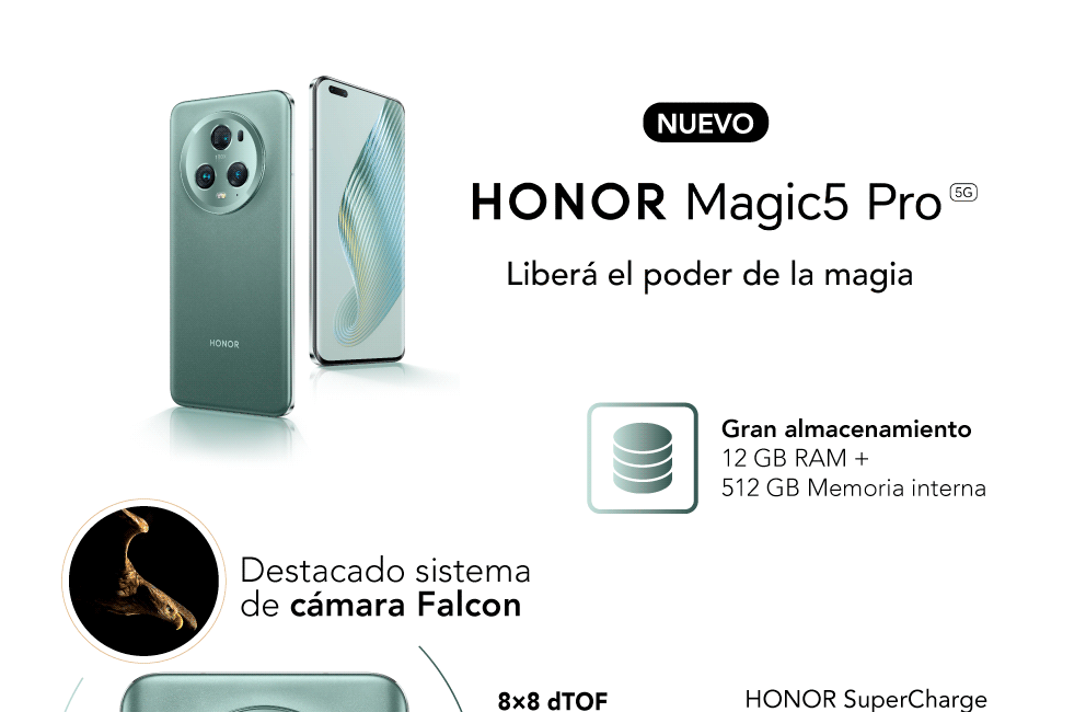 HONOR Magic5 pro, Libera el poder de la magia con el sistema de cámara Falcon y almacenamiento de 12GB Ram y 512GB de memoria interna