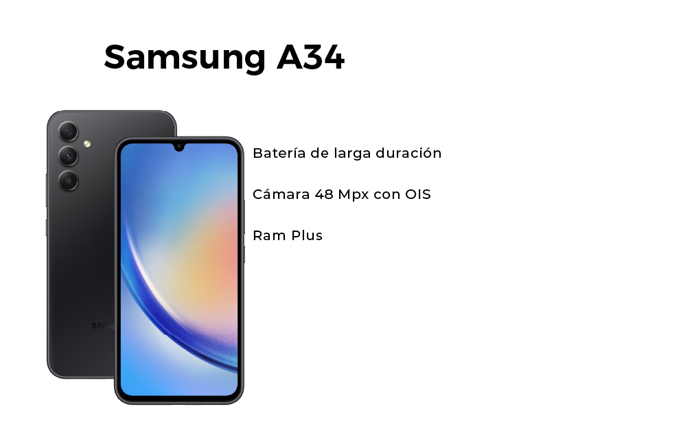 Samsung Galaxy A34 5G Samsung Galaxy A34 5G con batería de larga duración