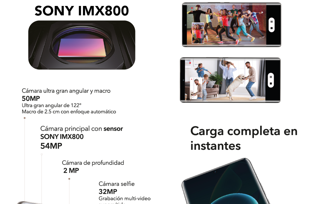 El primer smartphone que incorpora el sensor SONY IMX800. Cámara ultra gran angular y macro 50MP.