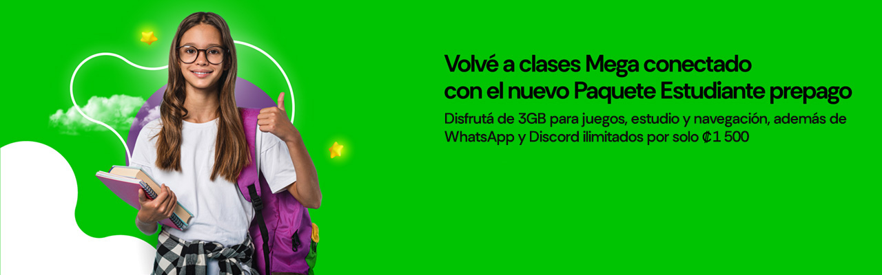 Volvé a clases mega conectado con el nuevo Paquete Estudiante por solo 1,500 colones