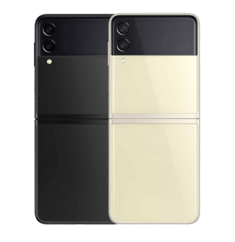 Samsung Z Flip 3 vista trasera color negro y crema